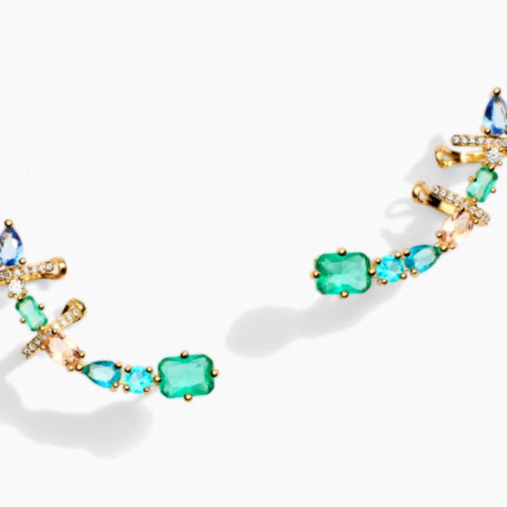 La Petillante Blue/Green Gemstone Crawler Earrings